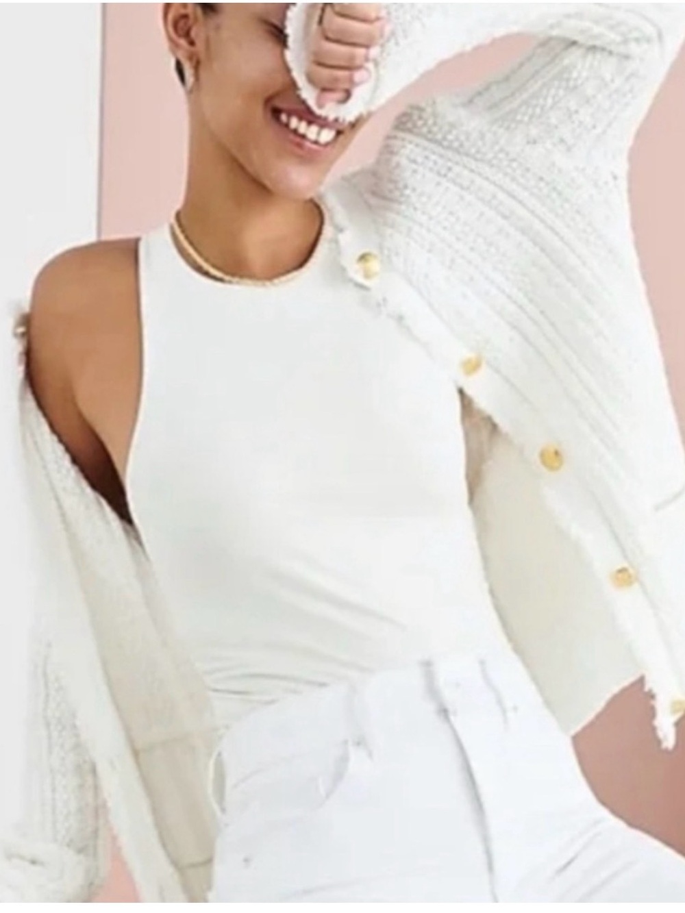 Express Ivory Cable-Knit Fringe Sweater Jacket